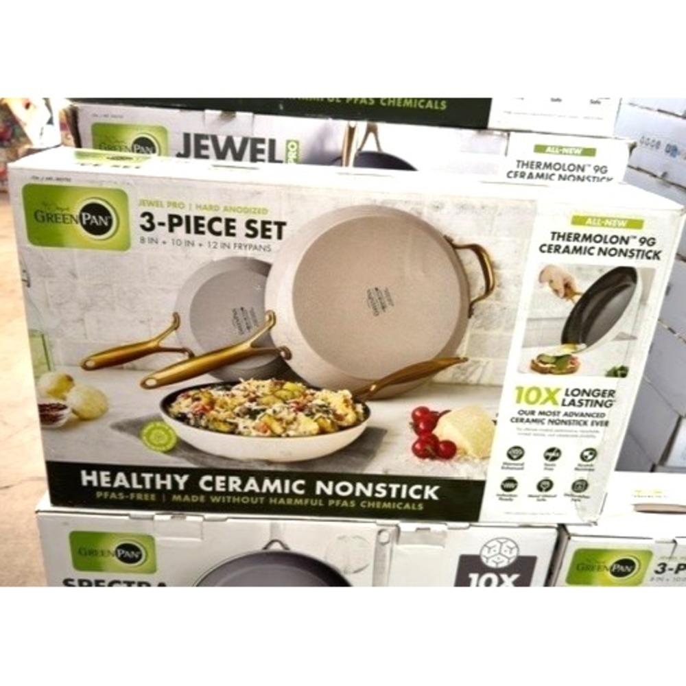NIB GreenPan Jewel 3-Piece Hard Anodized Ceramic Non-Stick Skillet Set 8",10",12
